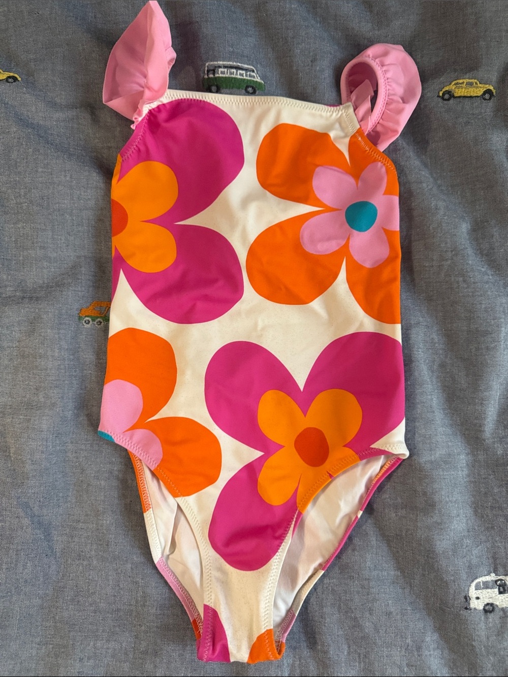 Jacadi Girls Floral One-Piece Swimsuit in Pink, Orange & White